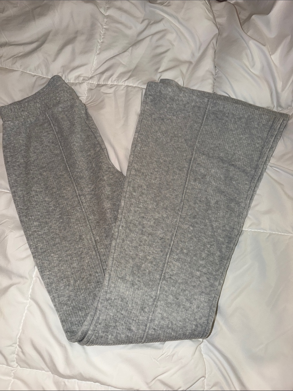 aerie Light Gray Ribbed Knit Lounge Pants